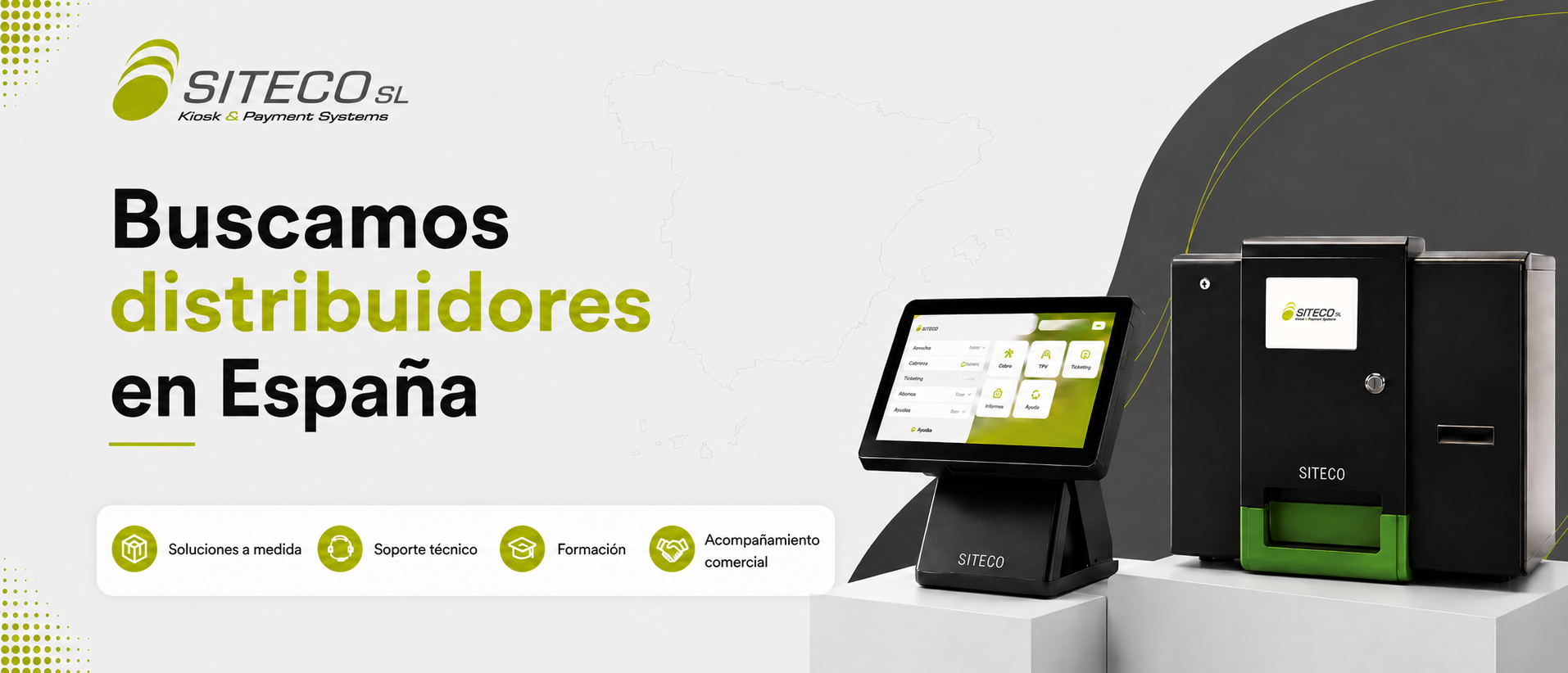 Buscamos distribuidores en España. Colabora con Siteco e incorpora a tu catálogo soluciones de cobro automático, TPV y ticketing.